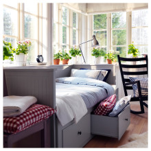 HEMNES تخت نهار بـ3 أدراج/فرشتين, رمادي/Åfjäll متين., 80x200 سم
