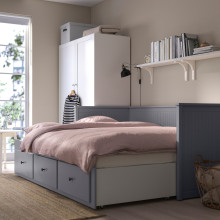 HEMNES تخت نهار بـ3 أدراج/فرشتين, رمادي/Åfjäll متين., 80x200 سم