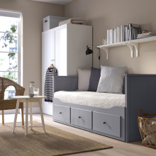 HEMNES تخت نهار بـ3 أدراج/فرشتين, رمادي/Ågotnes متين., 80x200 سم
