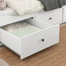 HEMNES تخت نهار بـ3 أدراج/فرشتين, أبيض/Åfjäll متين., 80x200 سم