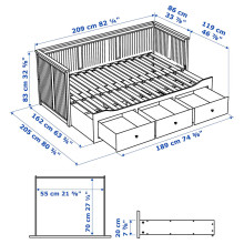HEMNES تخت نهار بـ3 أدراج/فرشتين, أبيض/Vannareid صلبة أكثر, 80x200 سم