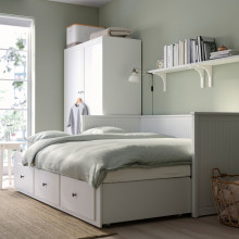HEMNES تخت نهار بـ3 أدراج/فرشتين, أبيض/Vannareid صلبة أكثر, 80x200 سم