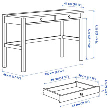 HEMNES مكتب بدرجين, أبيض/بني فاتح, 120x47 سم