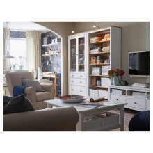 HEMNES خزانة بباب زجاجي مع 3 أدراج, أبيض/بني فاتح, 90x197 سم