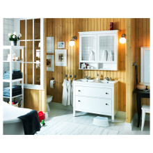 HEMNES خزانة بمرآة مع بابين, أبيض, 103x16x98 سم