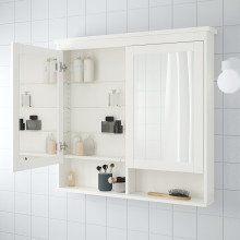 HEMNES خزانة بمرآة مع بابين, أبيض, 103x16x98 سم