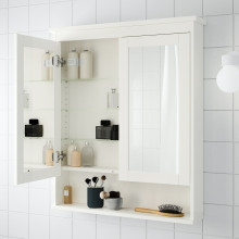 HEMNES خزانة بمرآة مع بابين, أبيض, 83x16x98 سم