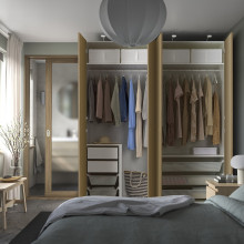 PAX / STORKLINTA تشكيلة خزانة ملابس., أبيض/شكل السنديان, 200x66x236 سم