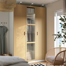 PAX / TONSTAD تشكيلة خزانة ملابس., أبيض/قشرة سنديان زجاج, 150x60x236 سم