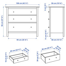 HEMNES خزانة بـ 3 أدراج, أبيض, 108x96 سم