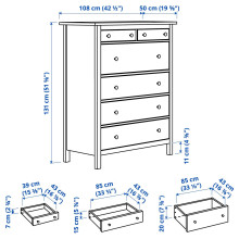 HEMNES خزانة بـ 6 أدراج, أبيض, 108x131 سم