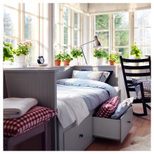 HEMNES هيكل تخت نهاري مع 3 أدراج, رمادي, 80x200 سم