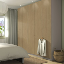 PAX / STORKLINTA تشكيلة خزانة ملابس., رمادي-بيج/شكل السنديان, 250x60x236 سم