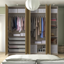 PAX / STORKLINTA تشكيلة خزانة ملابس., رمادي-بيج/شكل السنديان, 250x60x236 سم