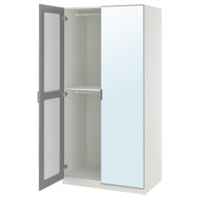 PAX / KAMMARTORP تشكيلة خزانة ملابس., أبيض زجاج مرايا/رمادي, 100x60x201 سم