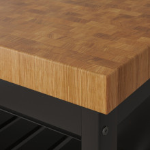 VADHOLMA جزيرة مطبخ مع رف, أسود/سنديان, 126x79x193 سم