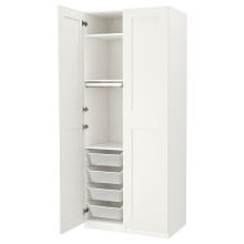 PAX / GRIMO تشكيلة خزانة ملابس., أبيض/أبيض, 100x60x236 سم