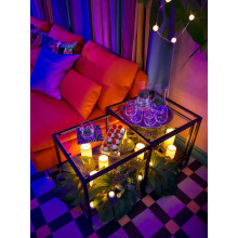 VITTSJÖ مجموعة طاولات، طقم من 2, أسود-بني/زجاج, 90x50 سم