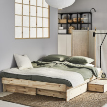 GLAMBERGET تخت قابل للتمديد مع تخزين/فرشتين, صنوبر/Åfjäll متوسطة الصلابة, 80x200 سم