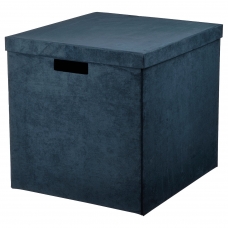 GJÄTTA صندوق تخزين مع غطاء, مخمل أزرق غامق, ‎32x35x32 سم‏