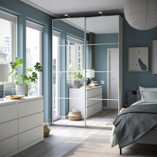 PAX / AULI خزانة ملابس مع أبواب سحّابة, أبيض/زجاج مرايا, 150x43x236 سم