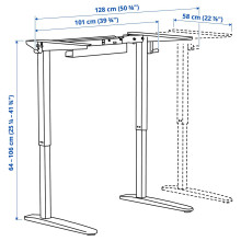 RELATERA إطار سفلي لطاولة متغيّرة الارتفاع, أبيض, 90/117 سم