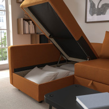 FRIHETEN كنبة-تخت زاوية مع تخزين, Faringe بني-برتقالي