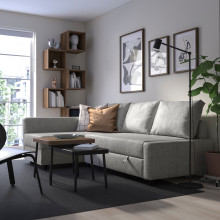 FRIHETEN كنبة-تخت زاوية مع تخزين, Faringe رمادي فاتح