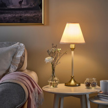 FLYGHÖJD مصباح طاولة, نحاس/بيج, 54 سم