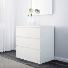 MALM أثاث غرفة نوم، طقم من 3, أبيض