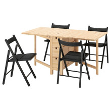 NORDEN / FRÖSVI طاولة و 4 كراسي, بتولا/Knisa رمادي غامق, 26/89/152 سم