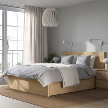 MALM هيكل تخت، عالي مع 4 صناديق تخزين, قشرة سنديان مصبوغ أبيض/Luröy, 140x200 سم