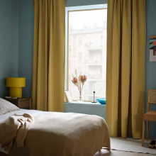 MAJGULL زوج برادي عاتمة للغرفة, بيج-أصفر/مع شريط برداي, 145x300 سم