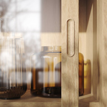 TONSTAD خزانة مع أبواب سحّابة زجاجية, قشرة سنديان, 82x37x120 سم