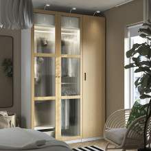 TONSTAD باب بمفصلات, قشرة سنديان/زجاج, 50x229 سم