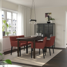 STRANDTORP / MÅRENÄS طاولة و 4 كراسي, بني/Gunnared أحمر-بني أسود, 150/205/260 سم