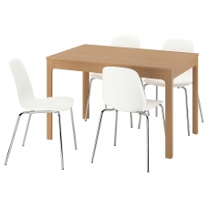 EKEDALEN / LIDÅS طاولة و 4 كراسي, سنديان/أبيض طلاء كروم, ‎120/180 سم‏