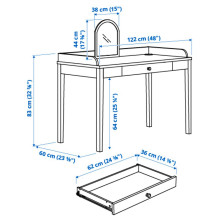 SMYGA مكتب مع مرآة, رمادي فاتح, 122x60 سم