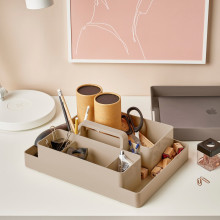 KUGGIS طقم منظم مكتب من قطعتين, رمادي-بيج/رمادي غامق-بيج, 26x35x16 سم