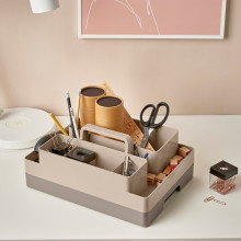 KUGGIS طقم منظم مكتب من قطعتين, رمادي-بيج/رمادي غامق-بيج, 26x35x16 سم