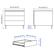 PLATSA خزانة بـ 3 أدراج, أبيض/Fonnes أبيض, 60x57x73 سم