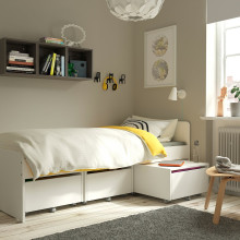 SLÄKT هيكل تخت مع 3 صناديق تخزين, أبيض, 90x200 سم