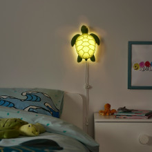 BLÅVINGAD مصباح حائط LED, سلحفاة/أخضر