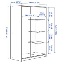 KLEPPSTAD خزانة ملابس مع 3 أبواب, أبيض, 117x176 سم