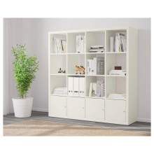 KALLAX وحدة أرفف مع 4 تركيبات داخلية, أبيض, 147x147 سم
