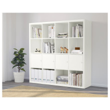 KALLAX وحدة أرفف مع 4 تركيبات داخلية, أبيض, 147x147 سم