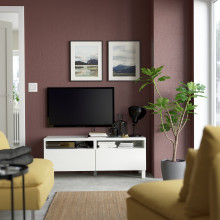 BESTÅ طاولة تلفزيون مع أدراج, أبيض/Laxviken/Stubbarp أبيض, 120x42x48 سم