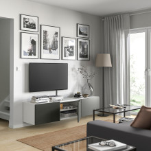 BESTÅ طاولة تلفزيون مع أبواب, أبيض/Lappviken رمادي غامق, 180x42x38 سم
