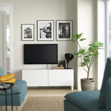 BESTÅ طاولة تلفزيون مع أبواب, أبيض Laxviken/Stubbarp/أبيض, 120x42x48 سم