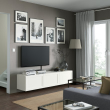BESTÅ طاولة تلفزيون مع أبواب, أبيض/Hanviken أبيض, 180x42x38 سم